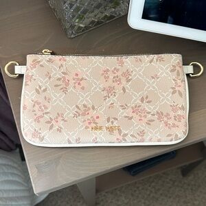 Nine West Blush Floral Wristlet Clutch with Gold-Tone Accents